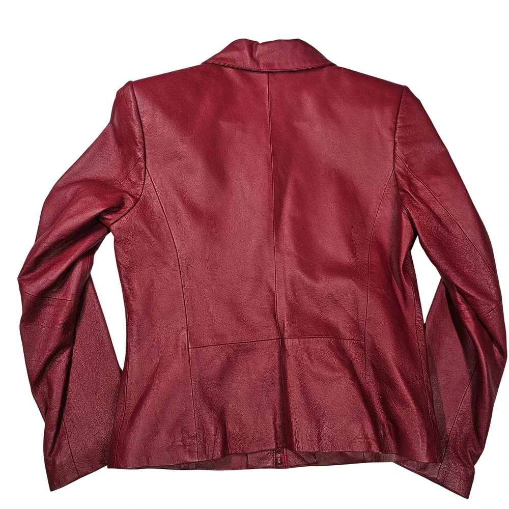 Clio Vintage 90s Petites Leather Full Zip Blazer‎ Jacket Burgundy Red Womens 4 P